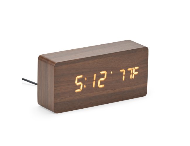 Relgio Despertador de Madeira Com Painel LED